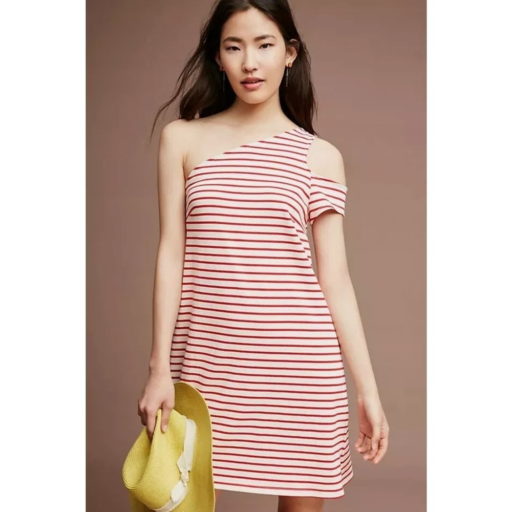 Maeve by Anthropologie Marketa‎ One Sleeve Mini Dress in Red Stripe Size M